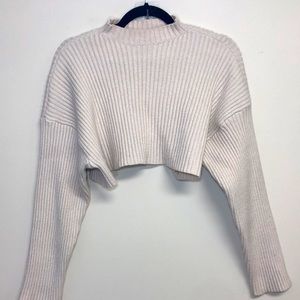 Zara Ribbed Cropped Mock Neck Sweater Beige Size Small